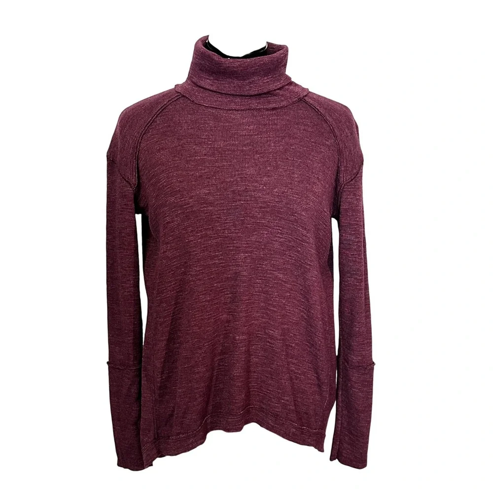 We The Free Womens XS Plum Burgundy Split Back Turtleneck‎ Knit Top Oversized